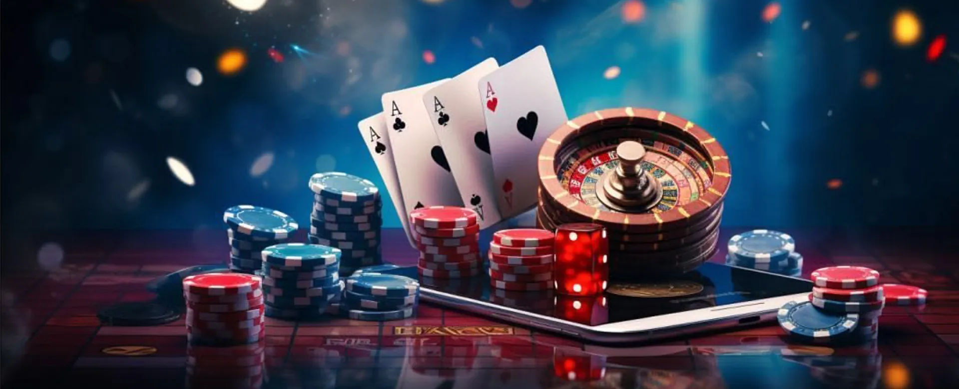 phsky online casino games with golden chips and bright lights